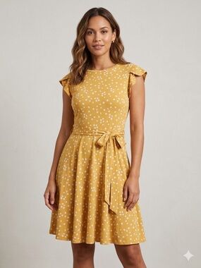 Pact Sz M Organic Cotton Yellow Floral Belted Summer Dress